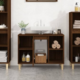 Wastafelkast 80x33x60 cm bewerkt hout bruin eikenkleur 3