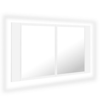Badkamerkast met spiegel en LED 80x12x45 cm acryl wit 2