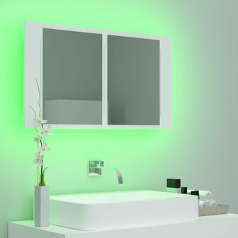 Badkamerkast met spiegel en LED 80x12x45 cm acryl wit 4