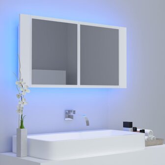 Badkamerkast met spiegel en LED 90x12x45 cm acryl wit 3