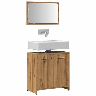 Badkamerkast met spiegel bewerkt hout artisanaal eikenkleurig 1