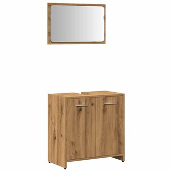 Badkamerkast met spiegel bewerkt hout artisanaal eikenkleurig 2