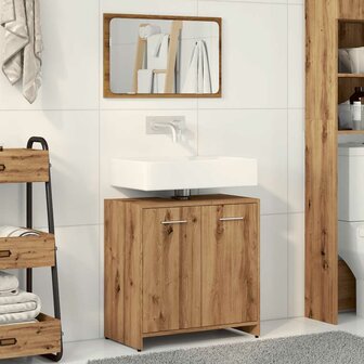 Badkamerkast met spiegel bewerkt hout artisanaal eikenkleurig 3