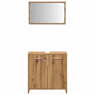 Badkamerkast met spiegel bewerkt hout artisanaal eikenkleurig 4
