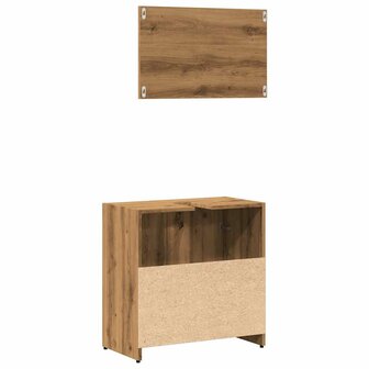 Badkamerkast met spiegel bewerkt hout artisanaal eikenkleurig 6