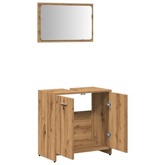 Badkamerkast met spiegel bewerkt hout artisanaal eikenkleurig 7