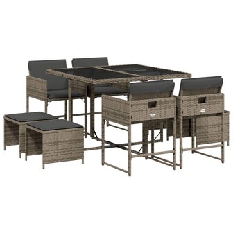 9-delige Tuinset met kussens poly rattan grijs 2