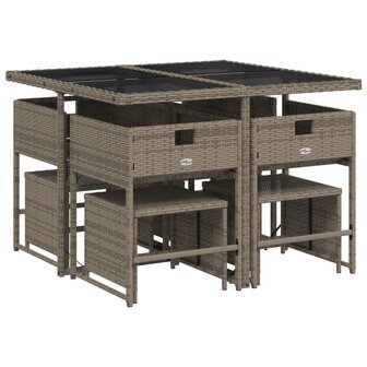 9-delige Tuinset met kussens poly rattan grijs 3