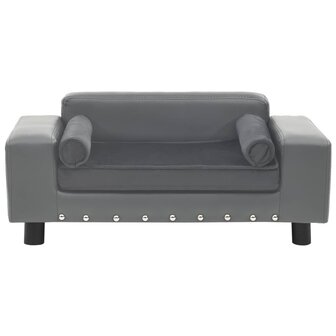 Hondenbank 81x43x31 cm pluche en kunstleer grijs 2