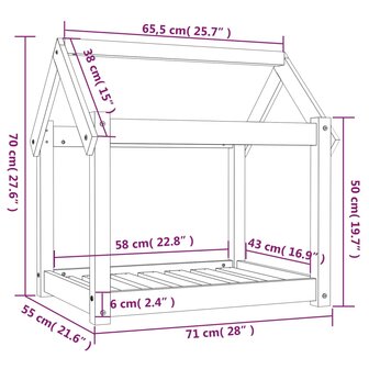 Hondenmand 71x55x70 cm massief grenenhout zwart 8