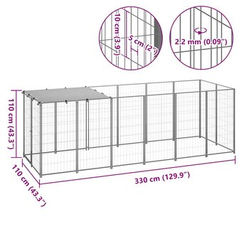 Hondenkennel 330x110x110 cm staal zilverkleurig 6