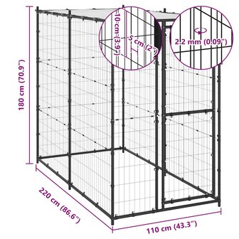 Hondenkennel voor buiten met dak 110x220x180 cm staal 6