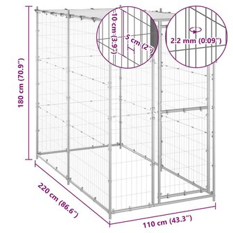 Hondenkennel buiten met dak 110x220x180 cm gegalvaniseerd staal 6
