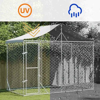 Hondenkennel met dak 3x1,5x2,5 m gegalvaniseerd staal zilver 5