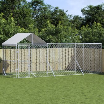 Hondenkennel met dak 6x2x2,5 m gegalvaniseerd staal zilverkleur 1