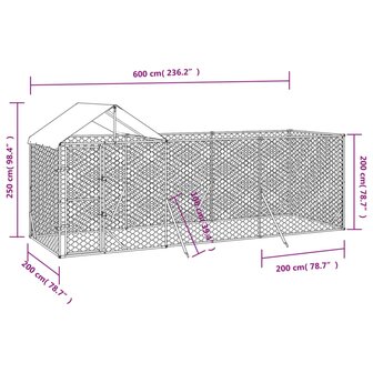Hondenkennel met dak 6x2x2,5 m gegalvaniseerd staal zilverkleur 4
