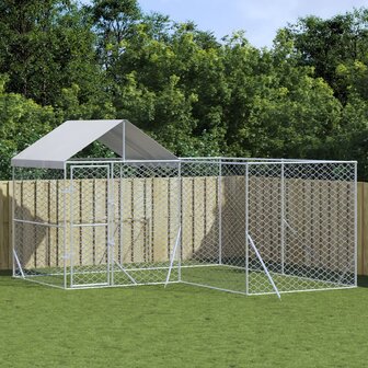 Hondenkennel met dak 4x4x2,5 m gegalvaniseerd staal zilver 1