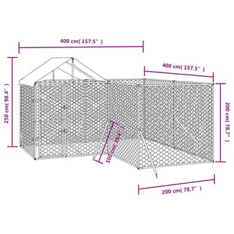 Hondenkennel met dak 4x4x2,5 m gegalvaniseerd staal zilver 4