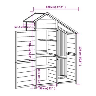 Tuinschuur 120x53,5x170 cm massief grenenhout mokkakleurig 8