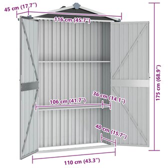 Tuinschuur 116x45x175 cm gegalvaniseerd staal grijs 8