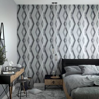 Noordwand Behang Topchic Graphic Lines Diamonds grijs en zwart 1