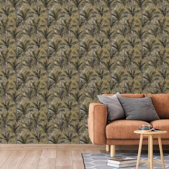 DUTCH WALLCOVERINGS Behang Palm Trees goudkleurig en zwart 3