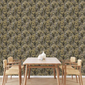 DUTCH WALLCOVERINGS Behang Palm Trees goudkleurig en zwart 4