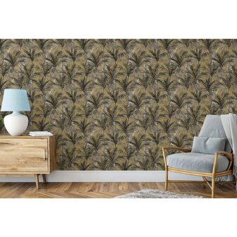 DUTCH WALLCOVERINGS Behang Palm Trees goudkleurig en zwart 5