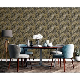 DUTCH WALLCOVERINGS Behang Palm Trees goudkleurig en zwart 6
