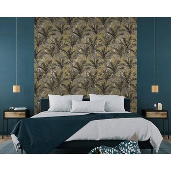 DUTCH WALLCOVERINGS Behang Palm Trees goudkleurig en zwart 7