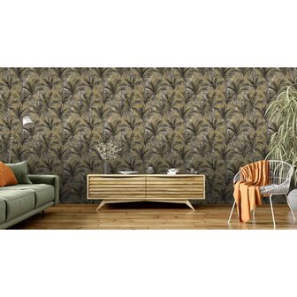 DUTCH WALLCOVERINGS Behang Palm Trees goudkleurig en zwart 8