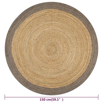 Vloerkleed handgemaakt met grijze rand 150 cm jute 6