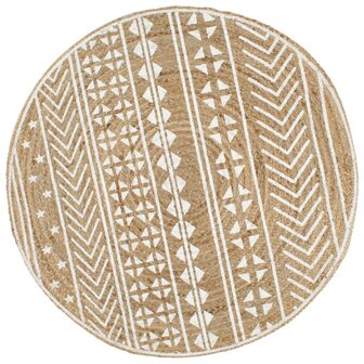 Vloerkleed handgemaakt met witte print 90 cm jute 1