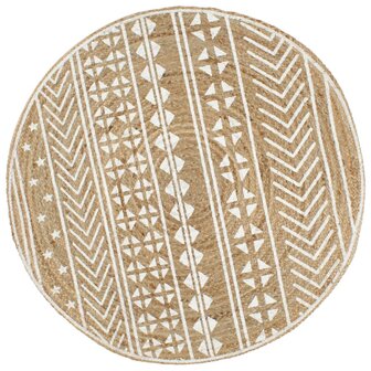 Vloerkleed handgemaakt met witte print 120 cm jute 1