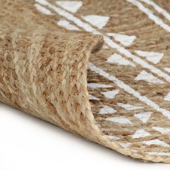 Vloerkleed handgemaakt met witte print 120 cm jute 2
