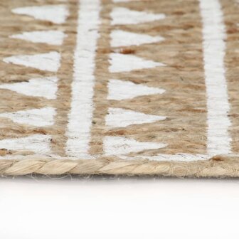 Vloerkleed handgemaakt met witte print 120 cm jute 3