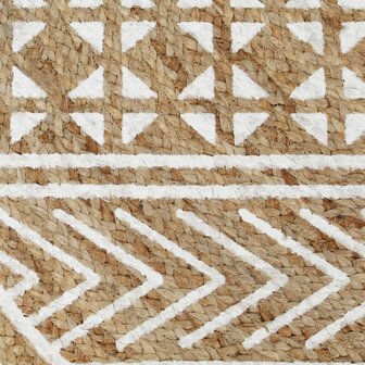 Vloerkleed handgemaakt met witte print 120 cm jute 4
