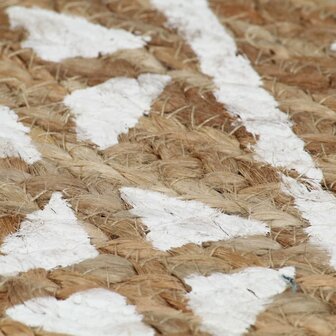Vloerkleed handgemaakt met witte print 120 cm jute 5
