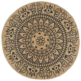 Vloerkleed handgemaakt met donkerblauwe print 90 cm jute 1