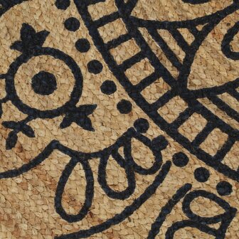 Vloerkleed handgemaakt met donkerblauwe print 120 cm jute 4
