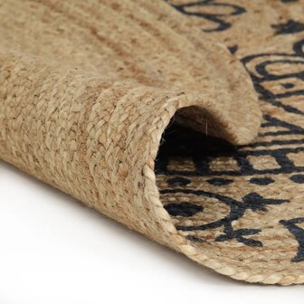 Vloerkleed handgemaakt met donkerblauwe print 150 cm jute 2