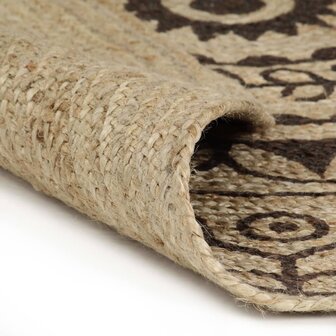 Vloerkleed handgemaakt met donkerbruine print 120 cm jute 2
