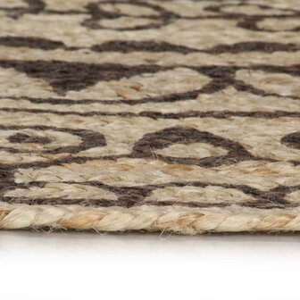 Vloerkleed handgemaakt met donkerbruine print 150 cm jute 3