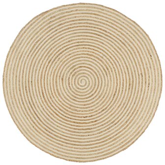 Vloerkleed handgemaakt met spiraal ontwerp 90 cm jute wit 1