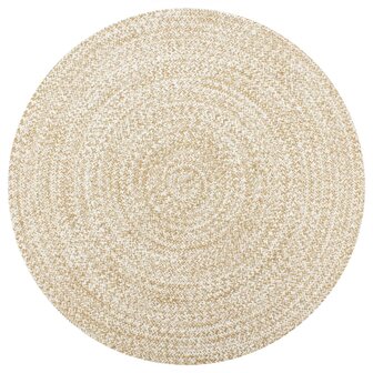 Vloerkleed handgemaakt 120 cm jute wit en naturel 1
