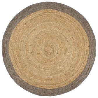 Vloerkleed handgemaakt met grijze rand 210 cm jute 1
