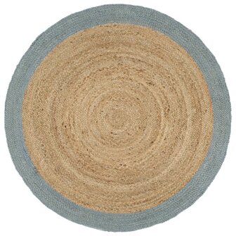 Vloerkleed handgemaakt met olijfgroene rand 210 cm jute 1