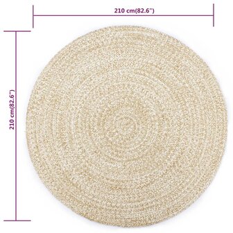 Vloerkleed handgemaakt 210 cm jute wit en bruin 5