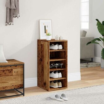 Schoenenkast 32x35x70 cm bewerkt hout oud houtkleurig 3