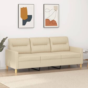 Driezitsbank 180 cm stof cr&egrave;mekleurig 1